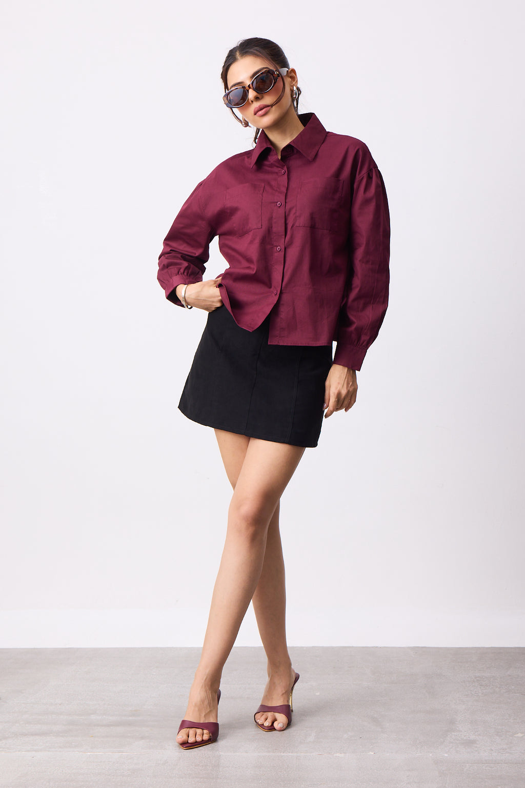 Womens Boxy Twill Shirt - Strong Wine