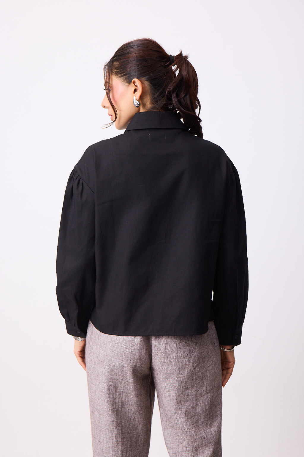Womens Boxy Twill Shirt - Jet Black
