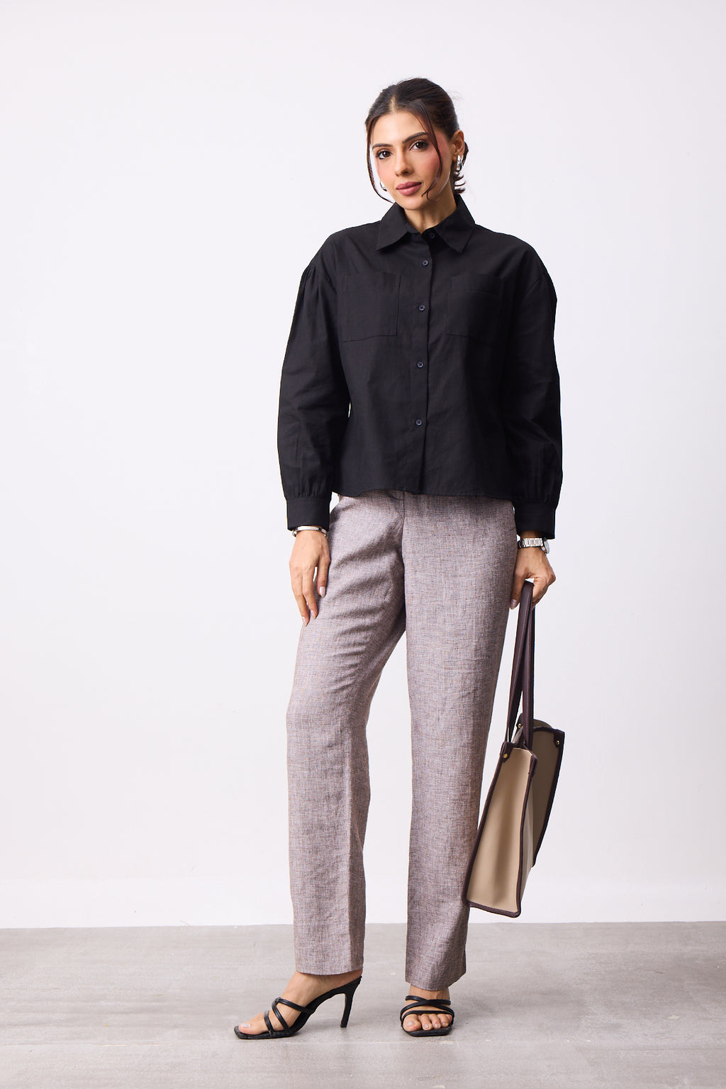 Womens Boxy Twill Shirt - Jet Black