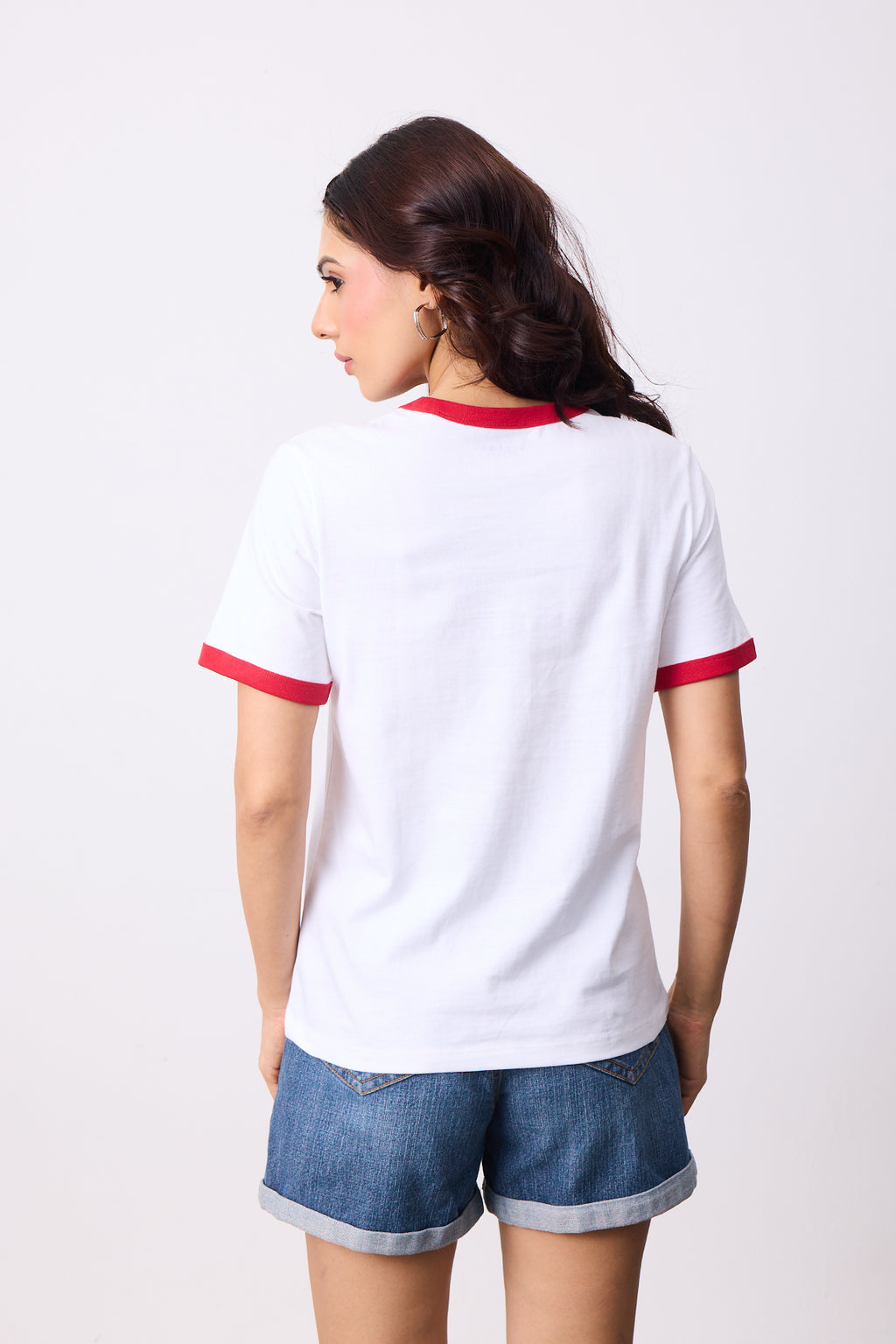 Womens Ringer T-Shirt - White X Blood Red
