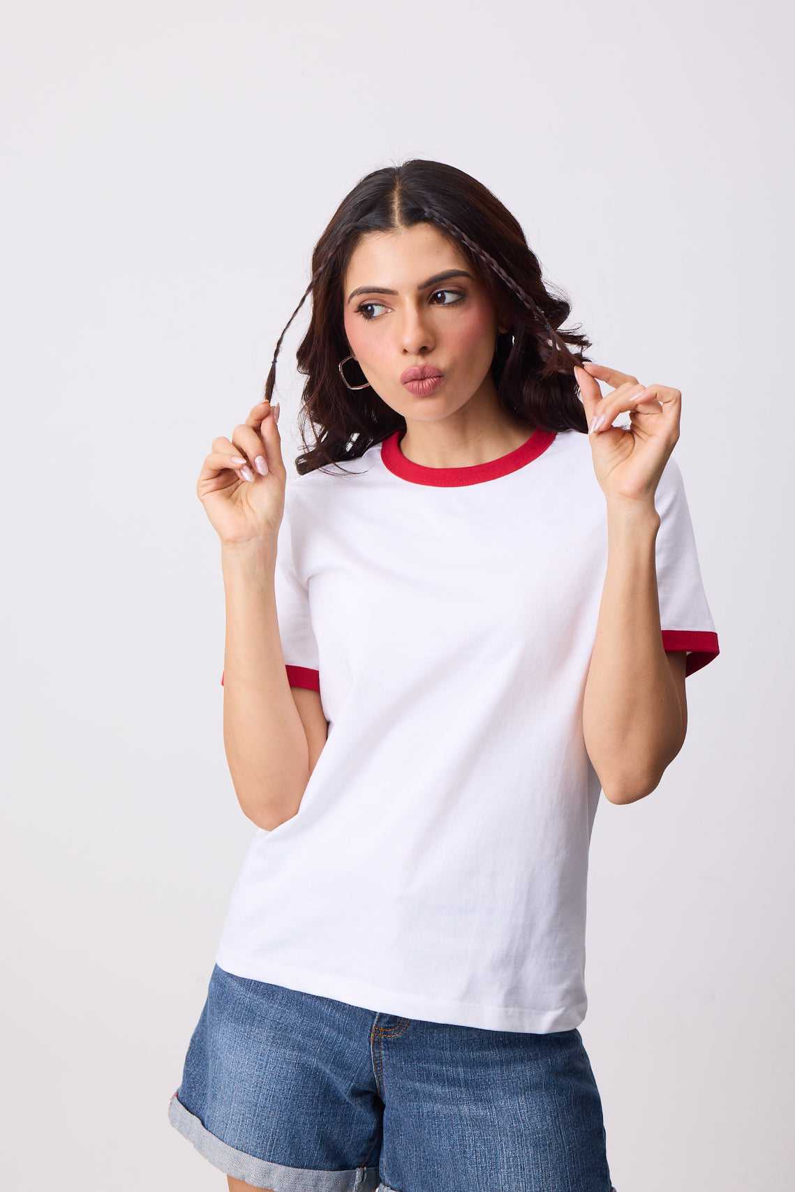 Womens Ringer T-Shirt - White X Blood Red