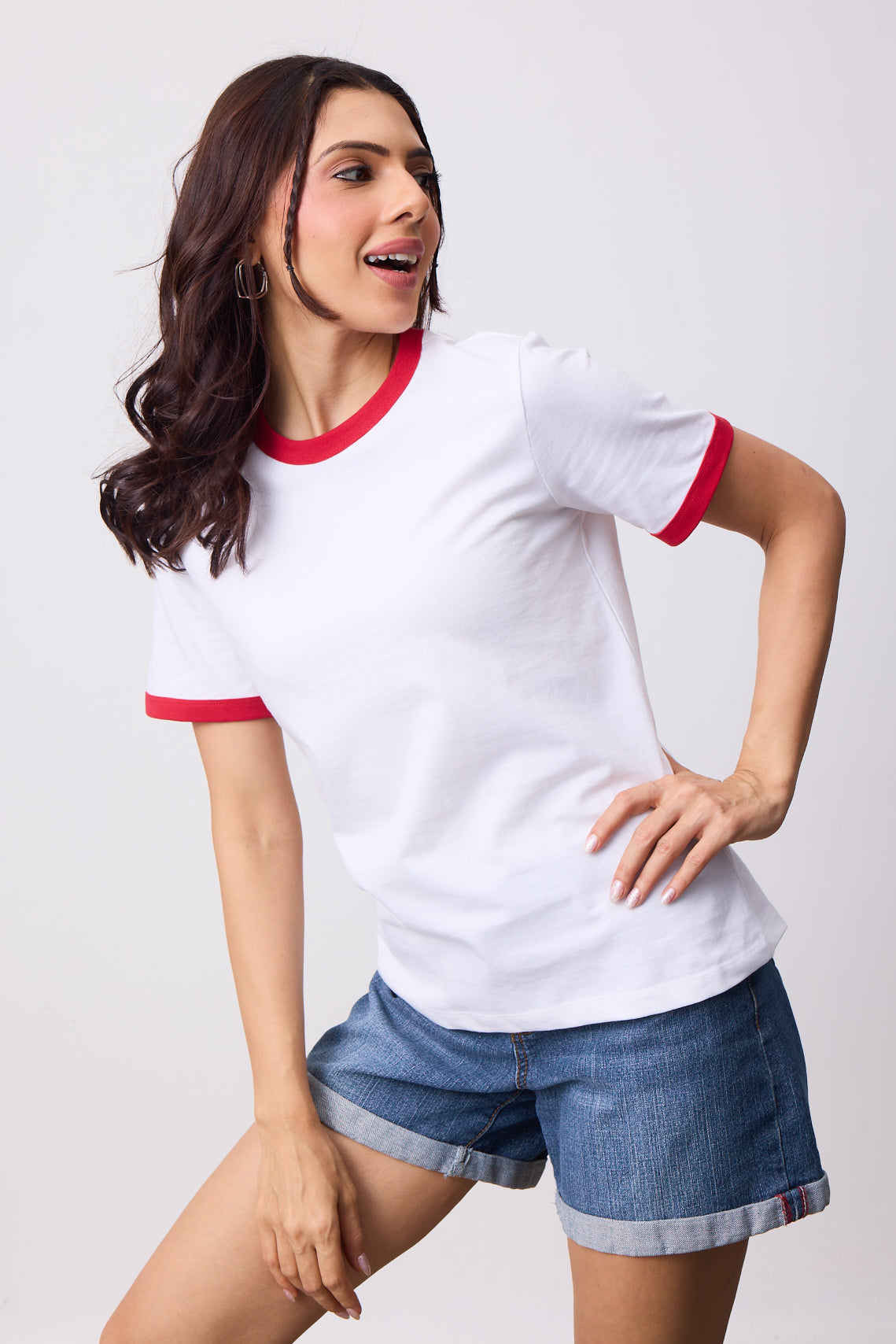 Womens Ringer T-Shirt - White X Blood Red