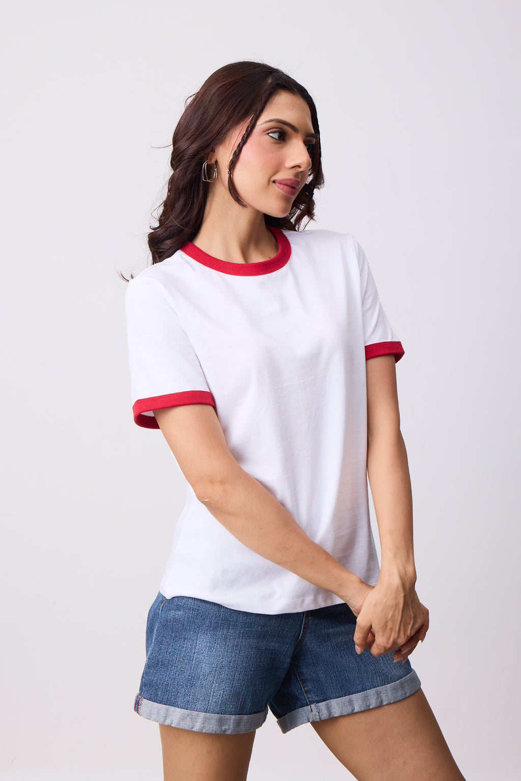 Womens Ringer T-Shirt - White X Blood Red