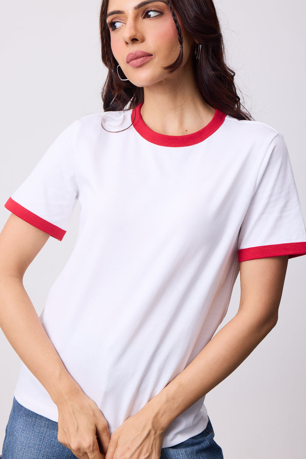 Womens Ringer T-Shirt - White X Blood Red