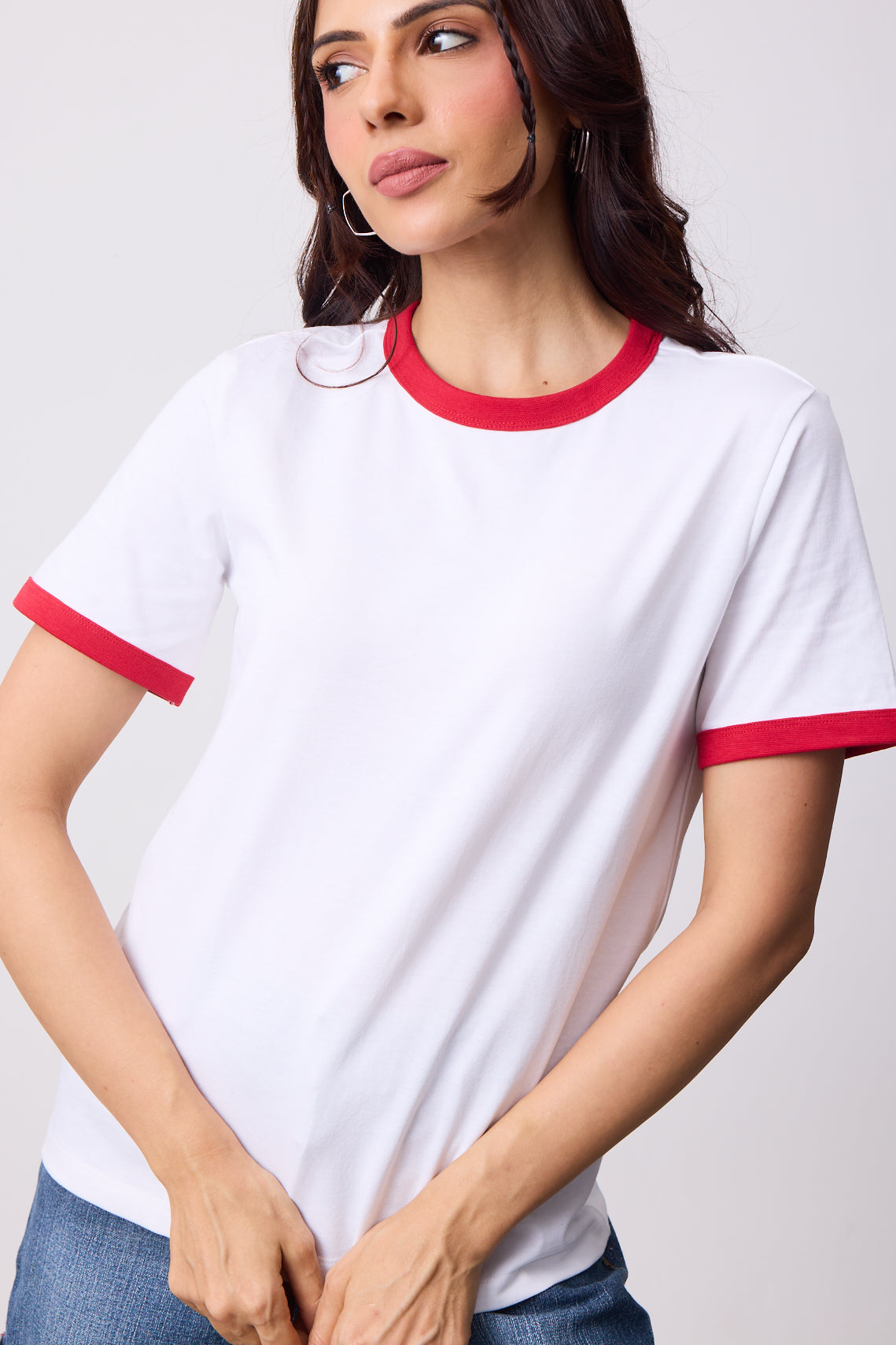 Womens Ringer T-Shirt - White X Blood Red