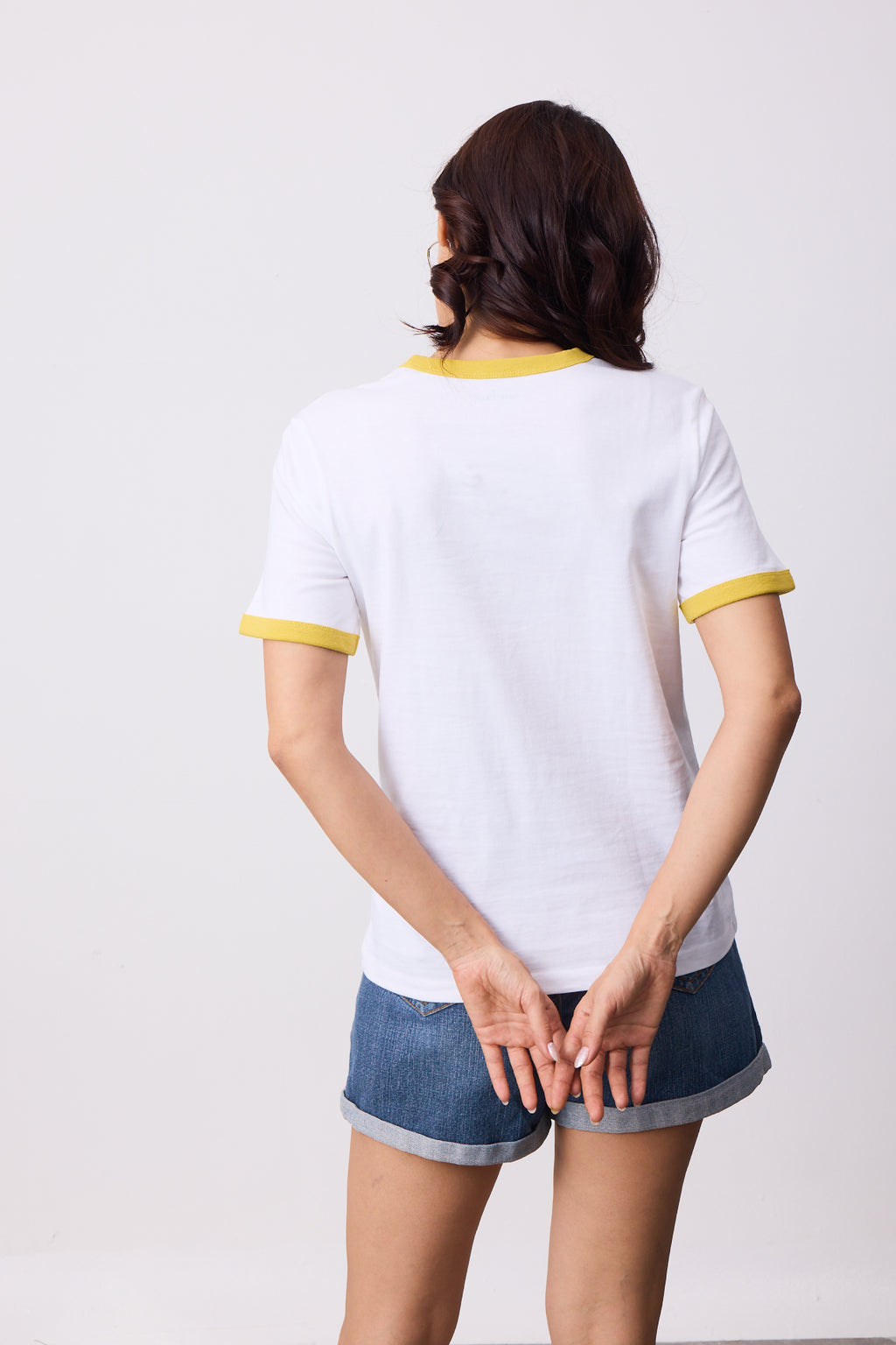 Womens Ringer T-Shirt - White X Yellow
