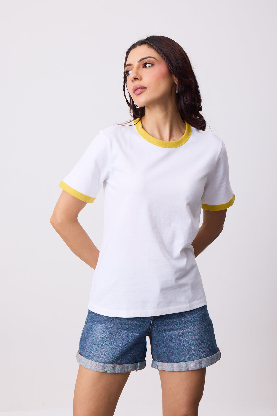 Womens Ringer T-Shirt - White X Yellow