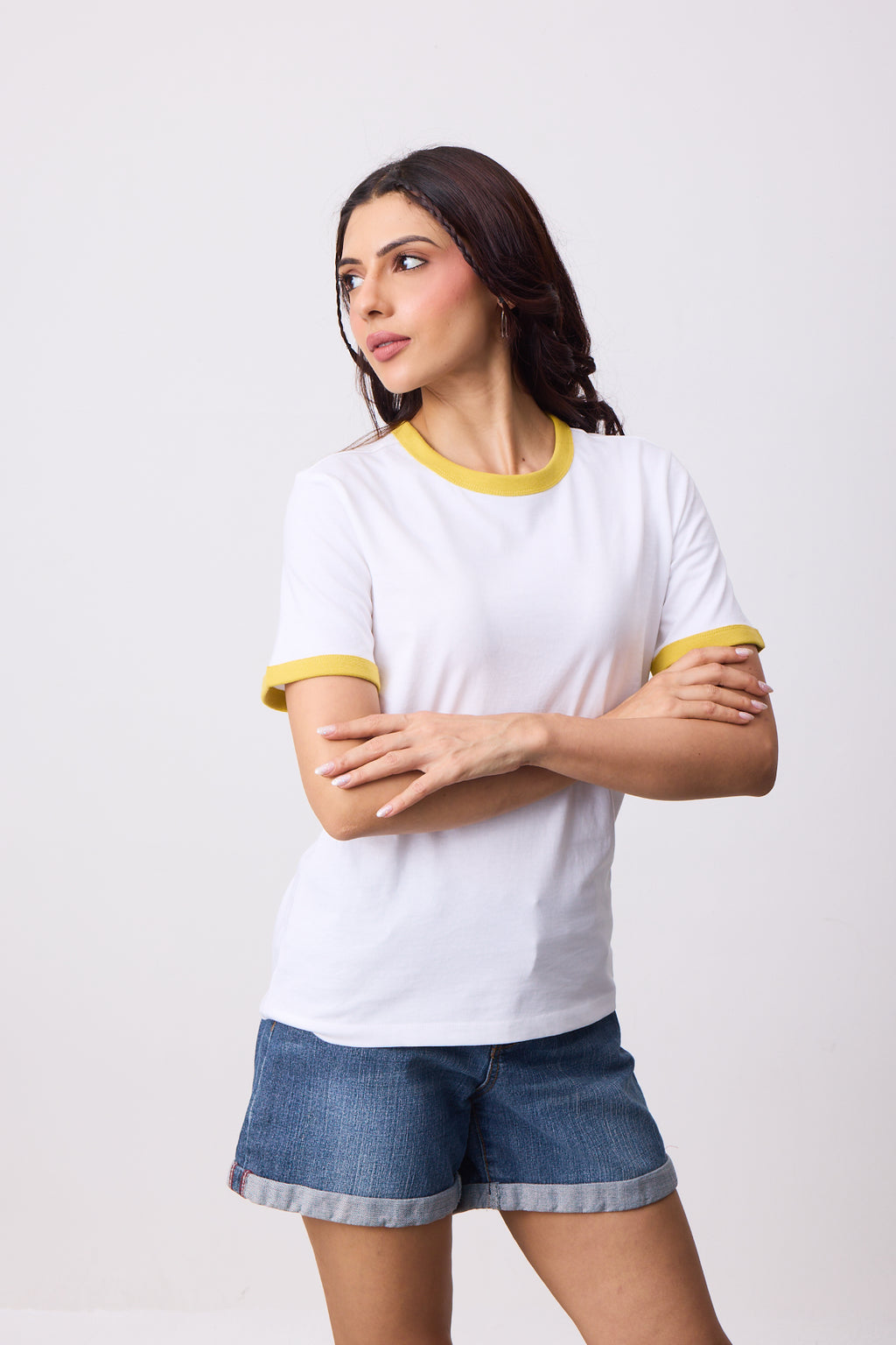 Womens Ringer T-Shirt - White X Yellow