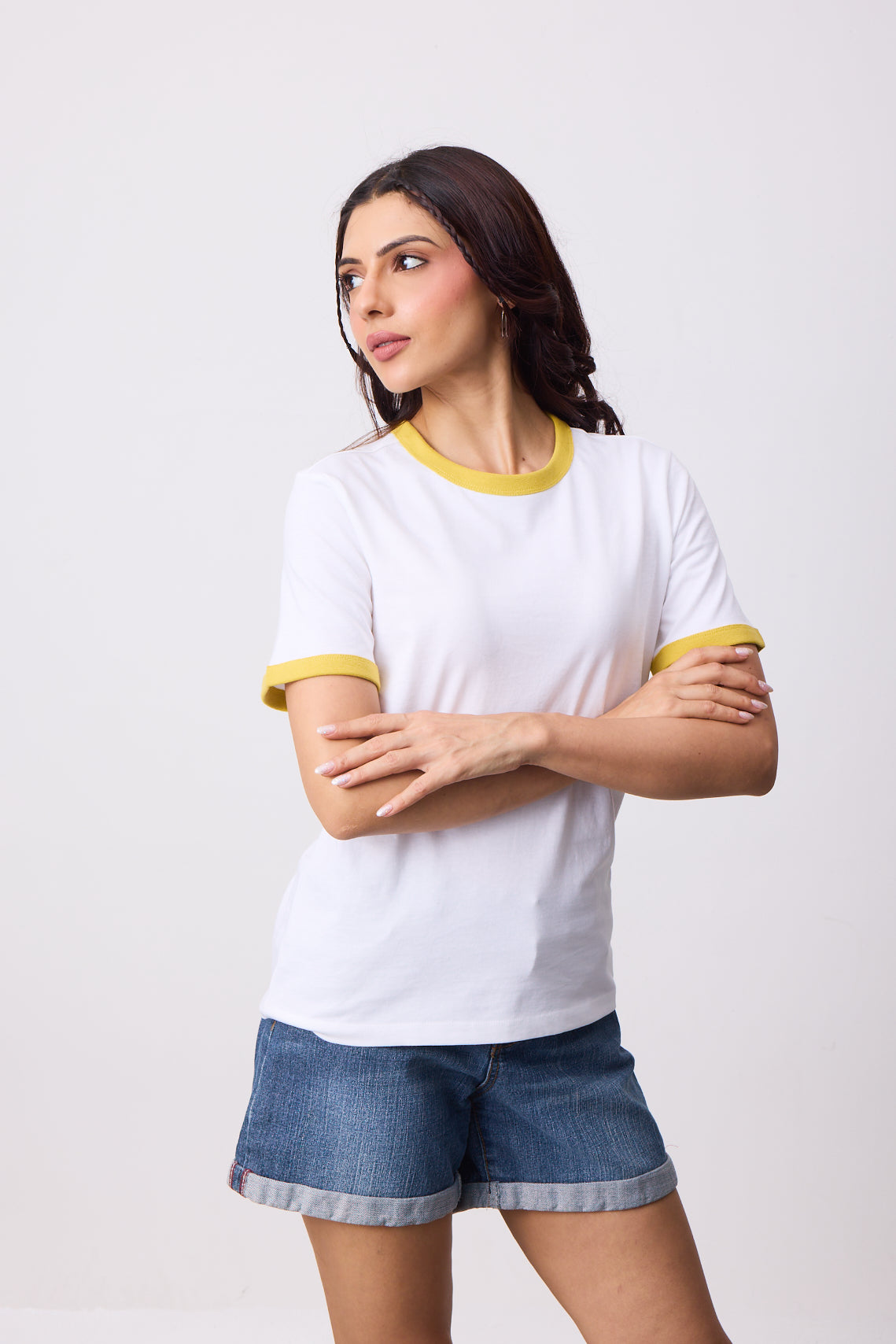 Womens Ringer T-Shirt - White X Yellow