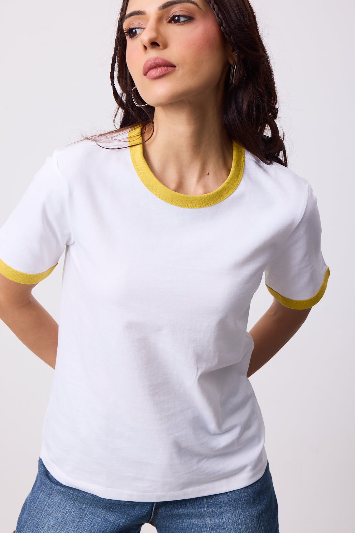 Womens Ringer T-Shirt - White X Yellow