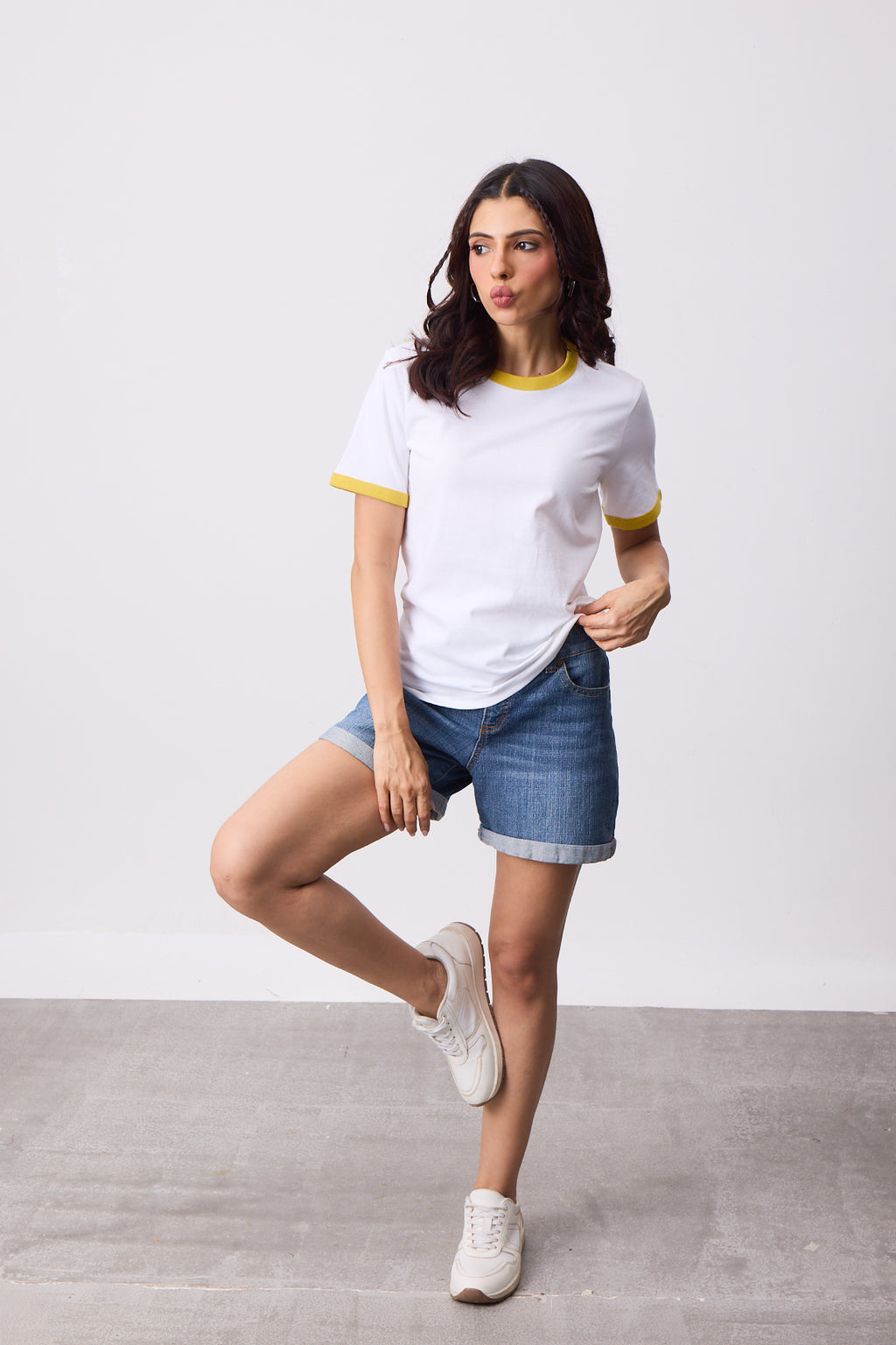 Womens Ringer T-Shirt - White X Yellow