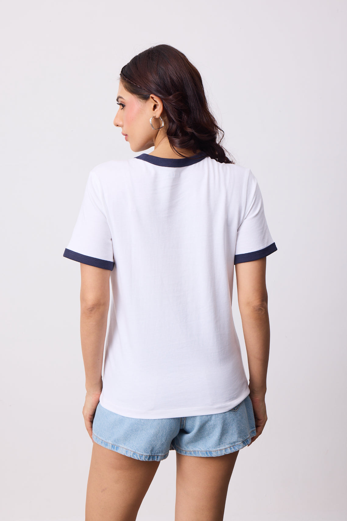 Womens Ringer T-Shirt - White X Midnight Navy