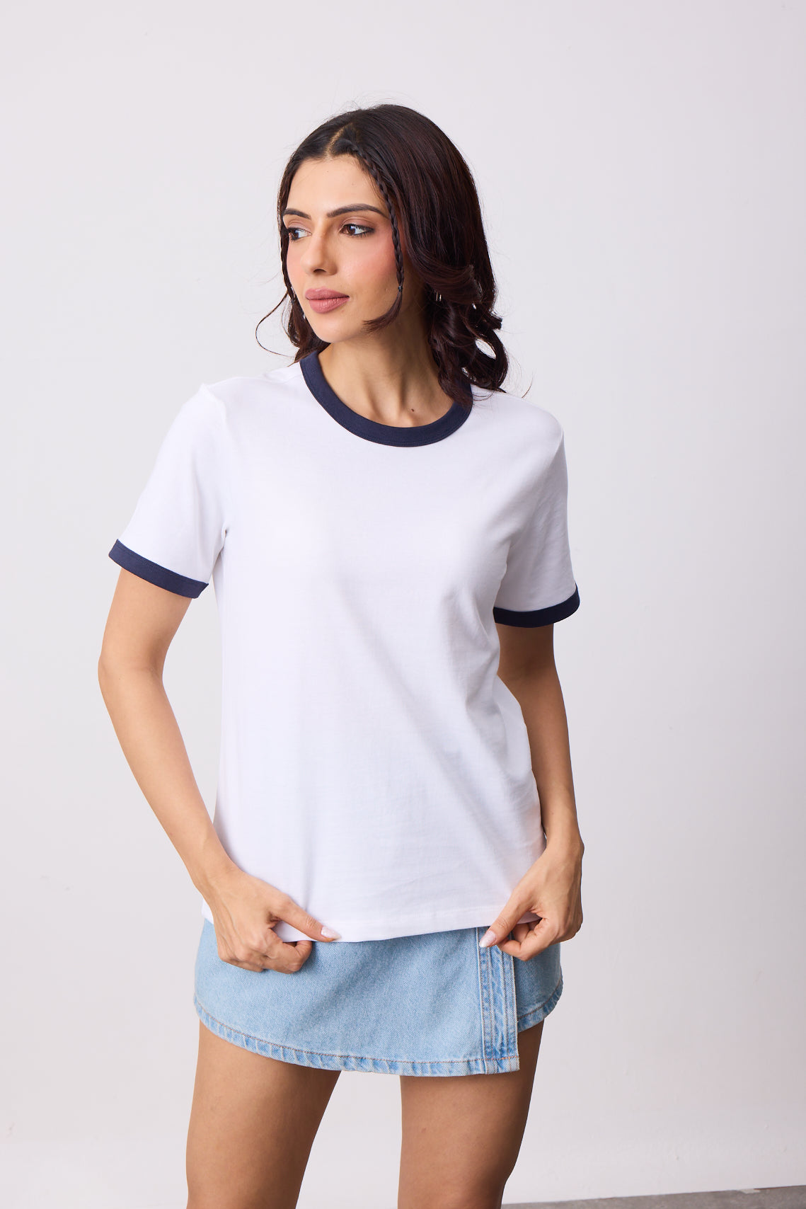 Womens Ringer T-Shirt - White X Midnight Navy