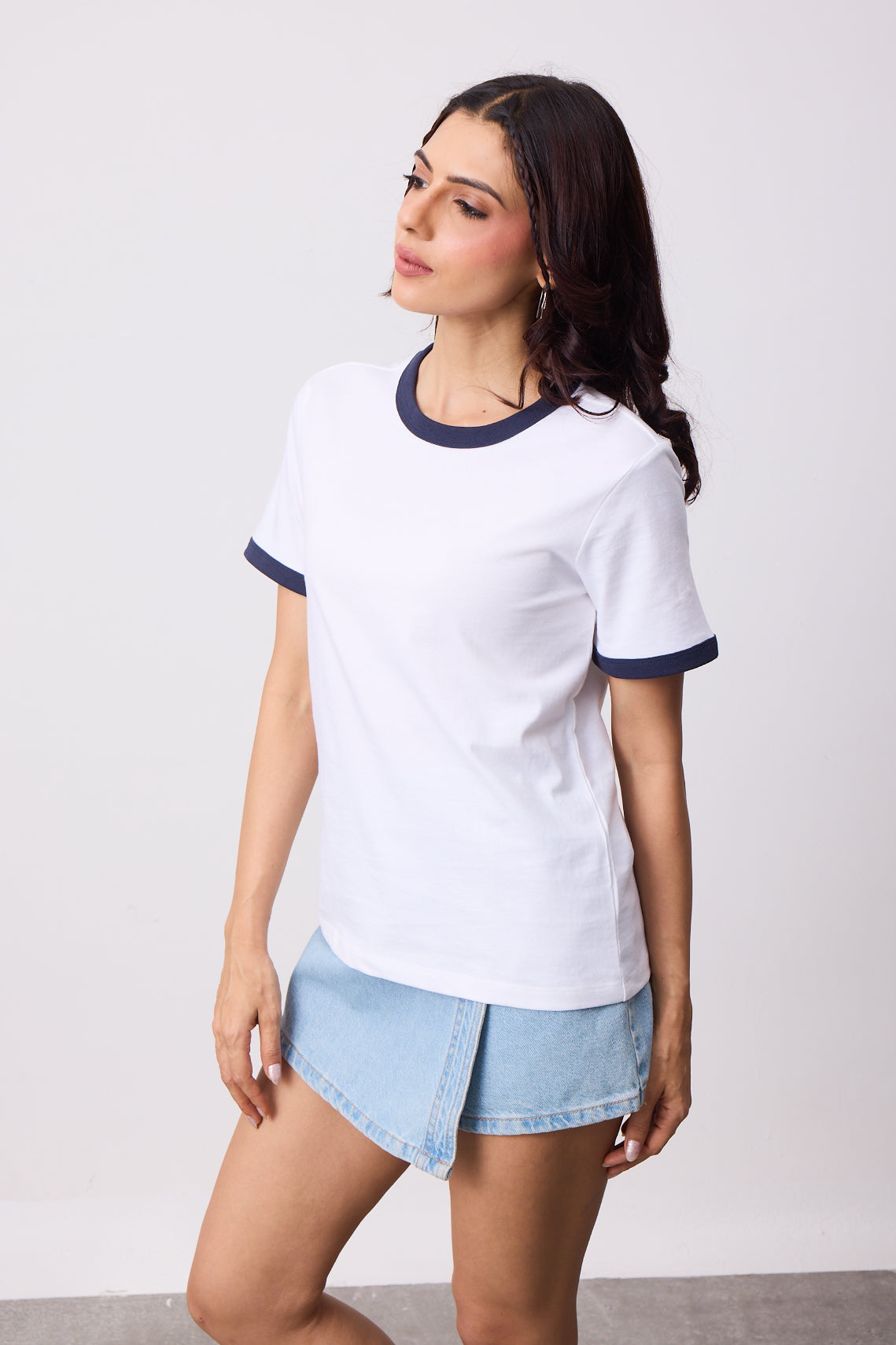 Womens Ringer T-Shirt - White X Midnight Navy