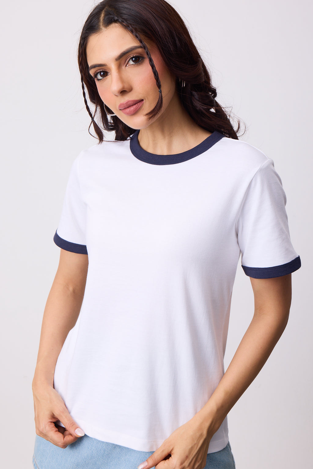 Womens Ringer T-Shirt - White X Midnight Navy