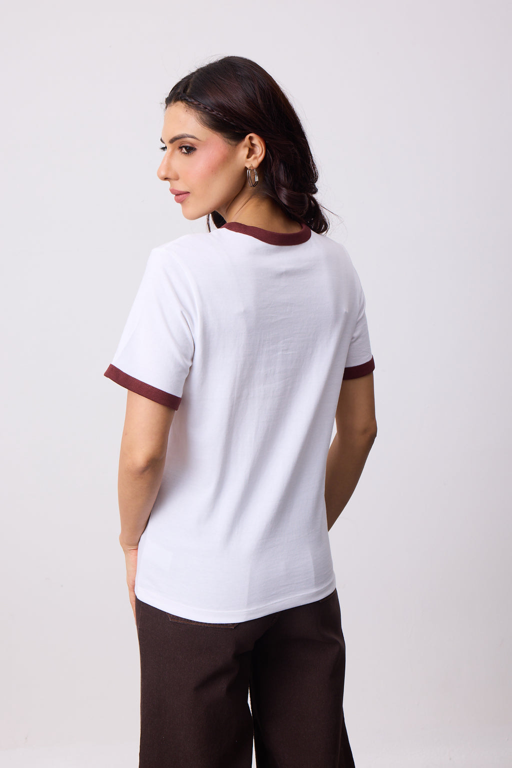 Womens Ringer T-Shirt - White X Brown