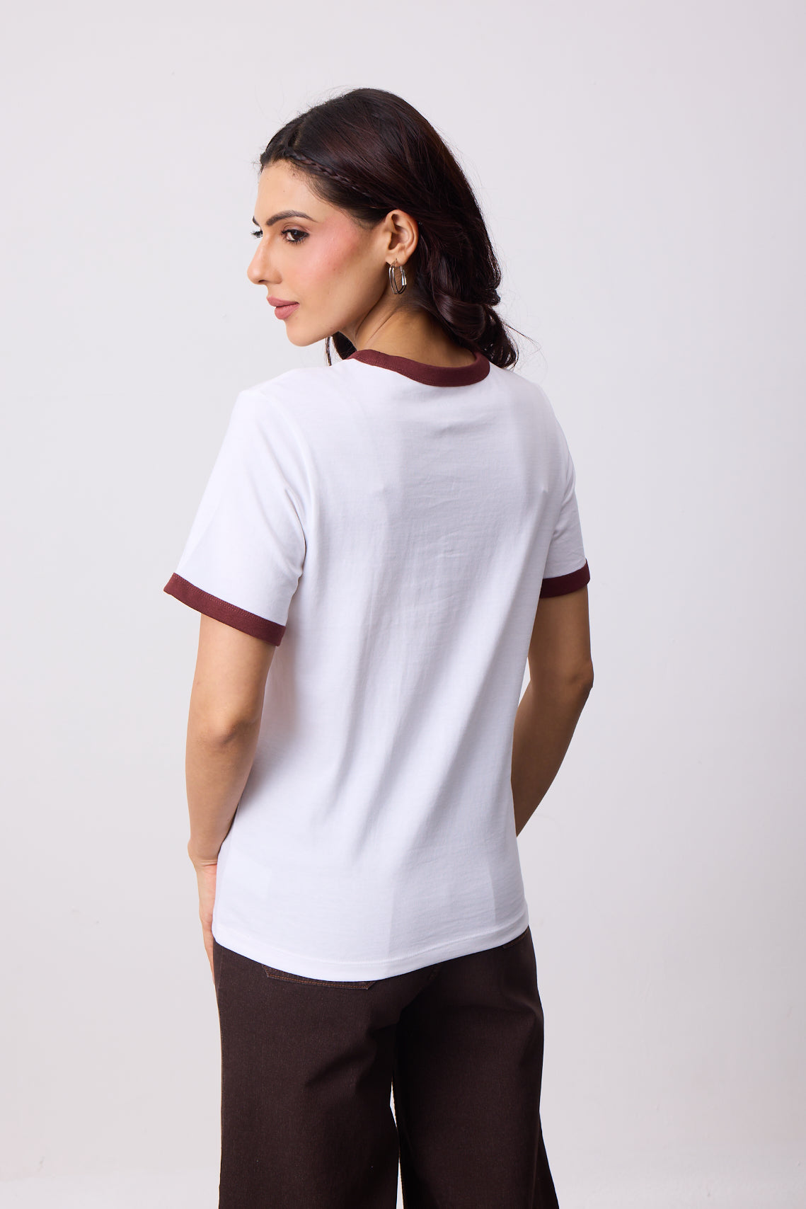 Womens Ringer T-Shirt - White X Brown