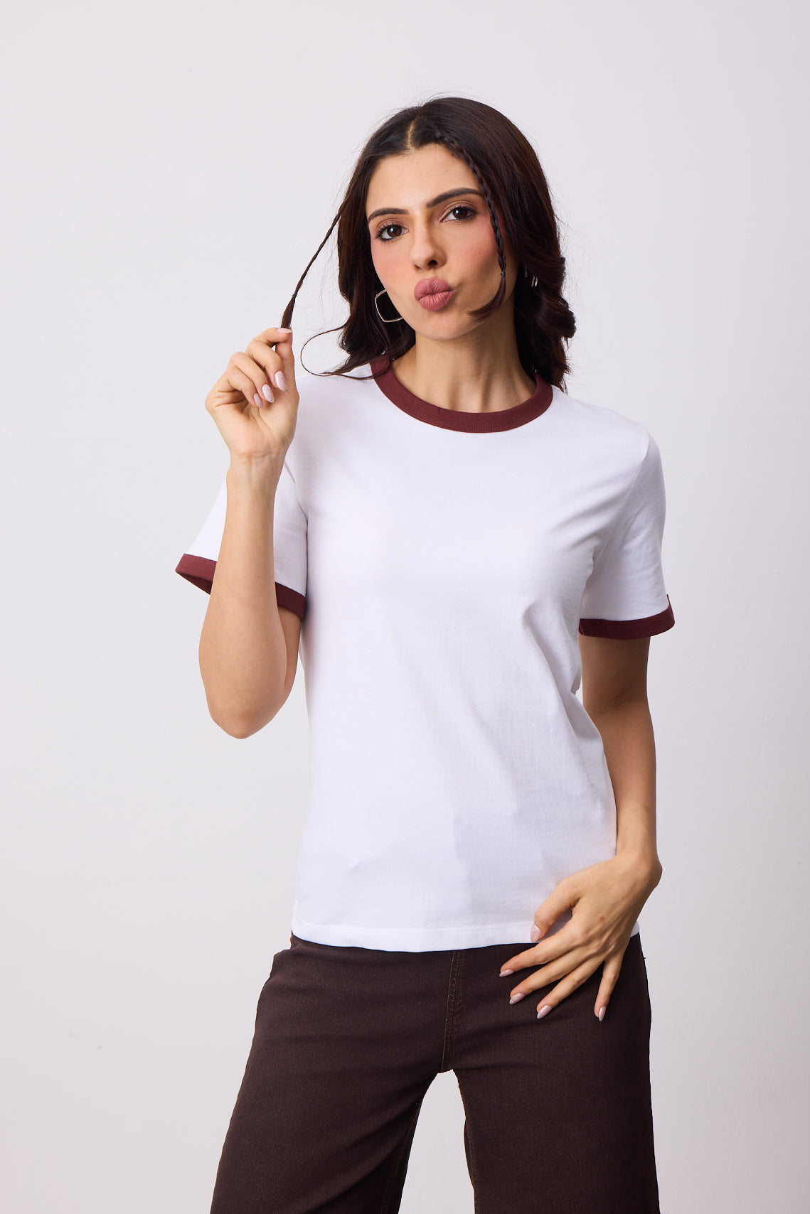 Womens Ringer T-Shirt - White X Brown