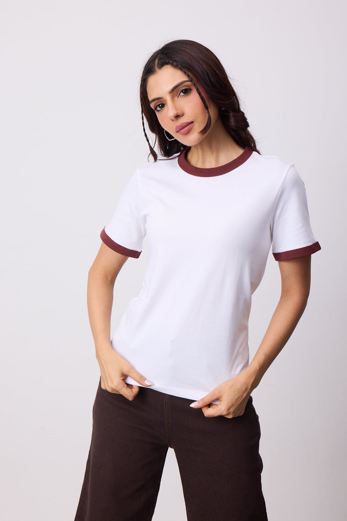Womens Ringer T-Shirt - White X Brown
