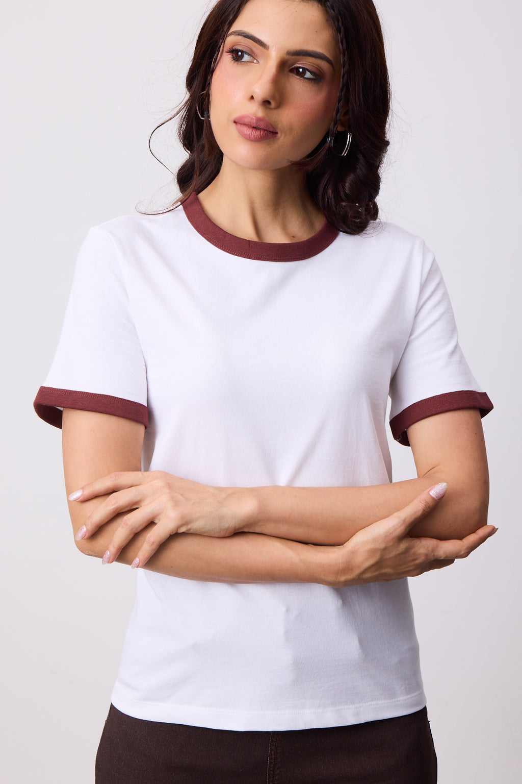 Womens Ringer T-Shirt - White X Brown