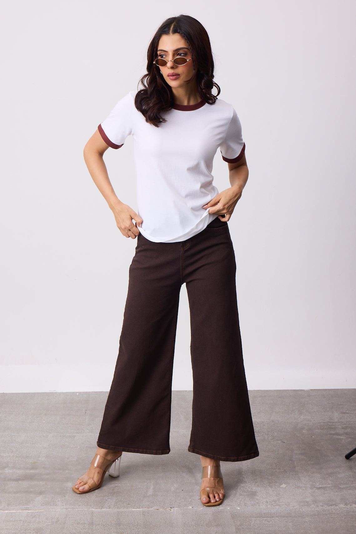 Womens Ringer T-Shirt - White X Brown