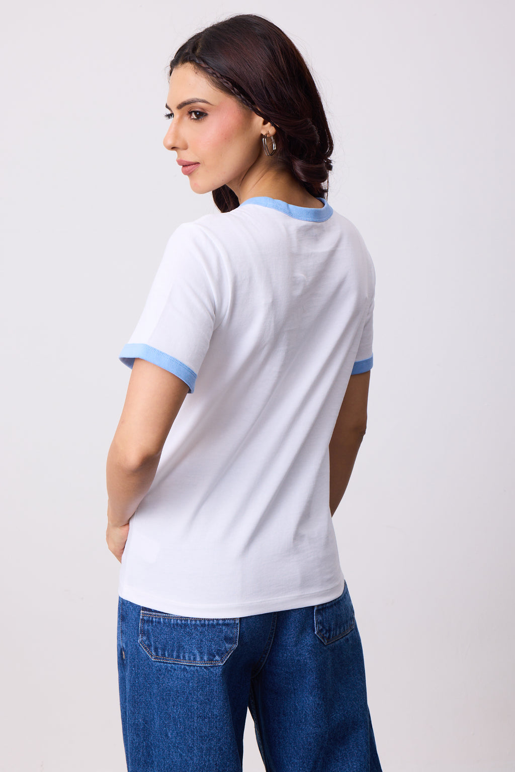 Womens Ringer T-Shirt - White X Sky Blue