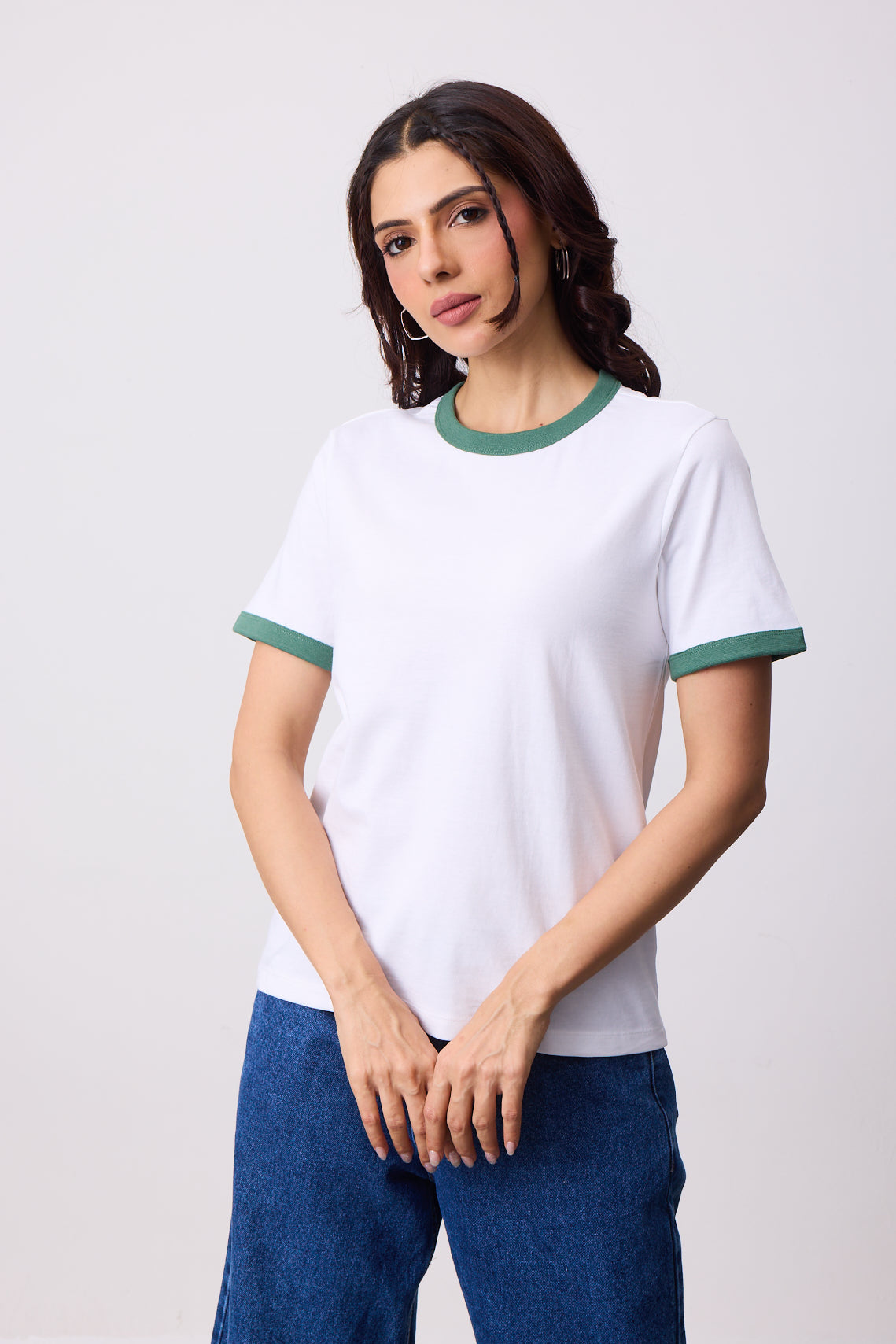 Womens Ringer T-Shirt - White X Green