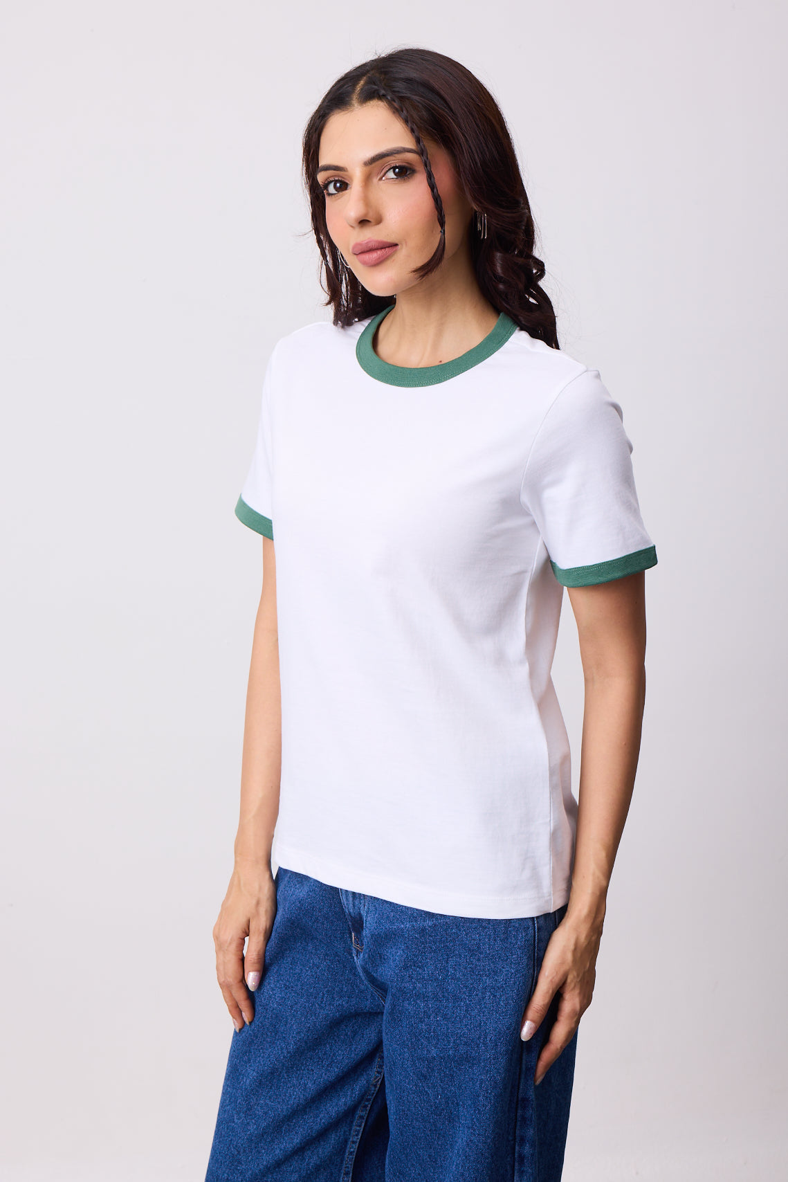 Womens Ringer T-Shirt - White X Green