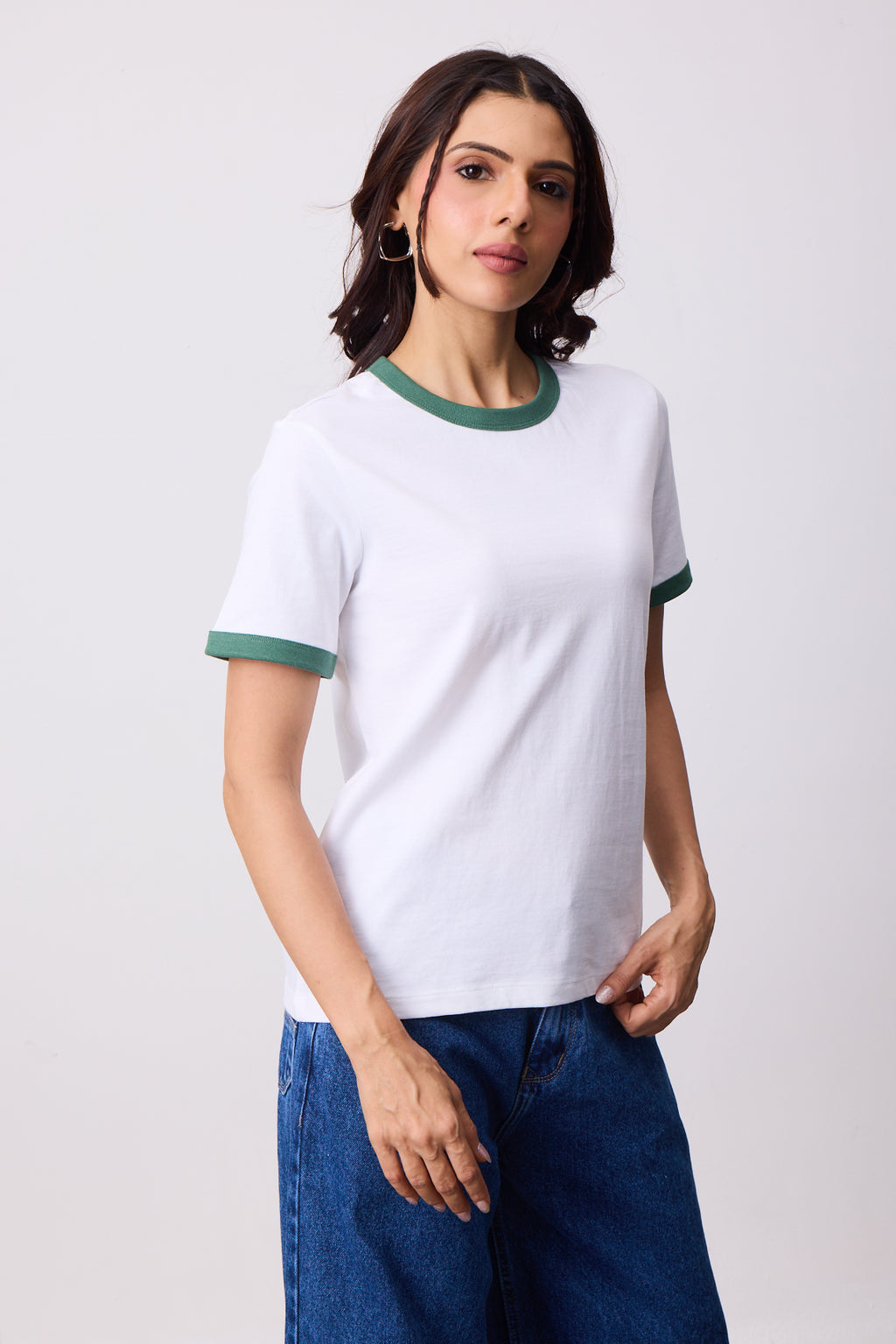 Womens Ringer T-Shirt - White X Green