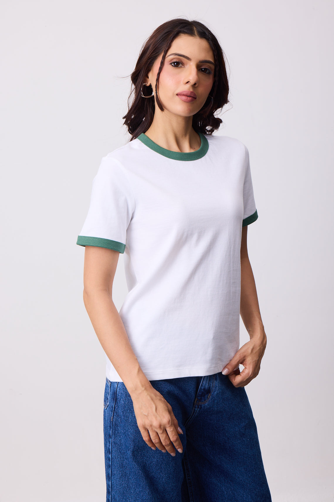 Womens Ringer T-Shirt - White X Green