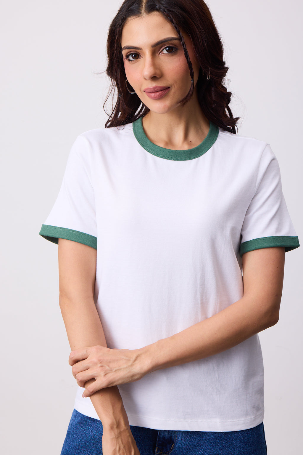 Womens Ringer T-Shirt - White X Green