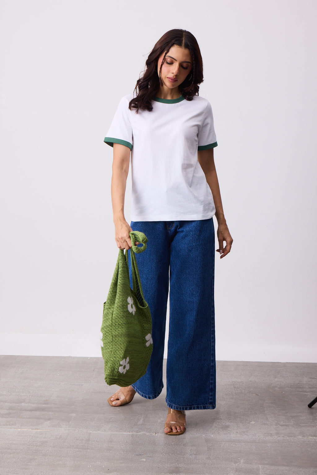 Womens Ringer T-Shirt - White X Green