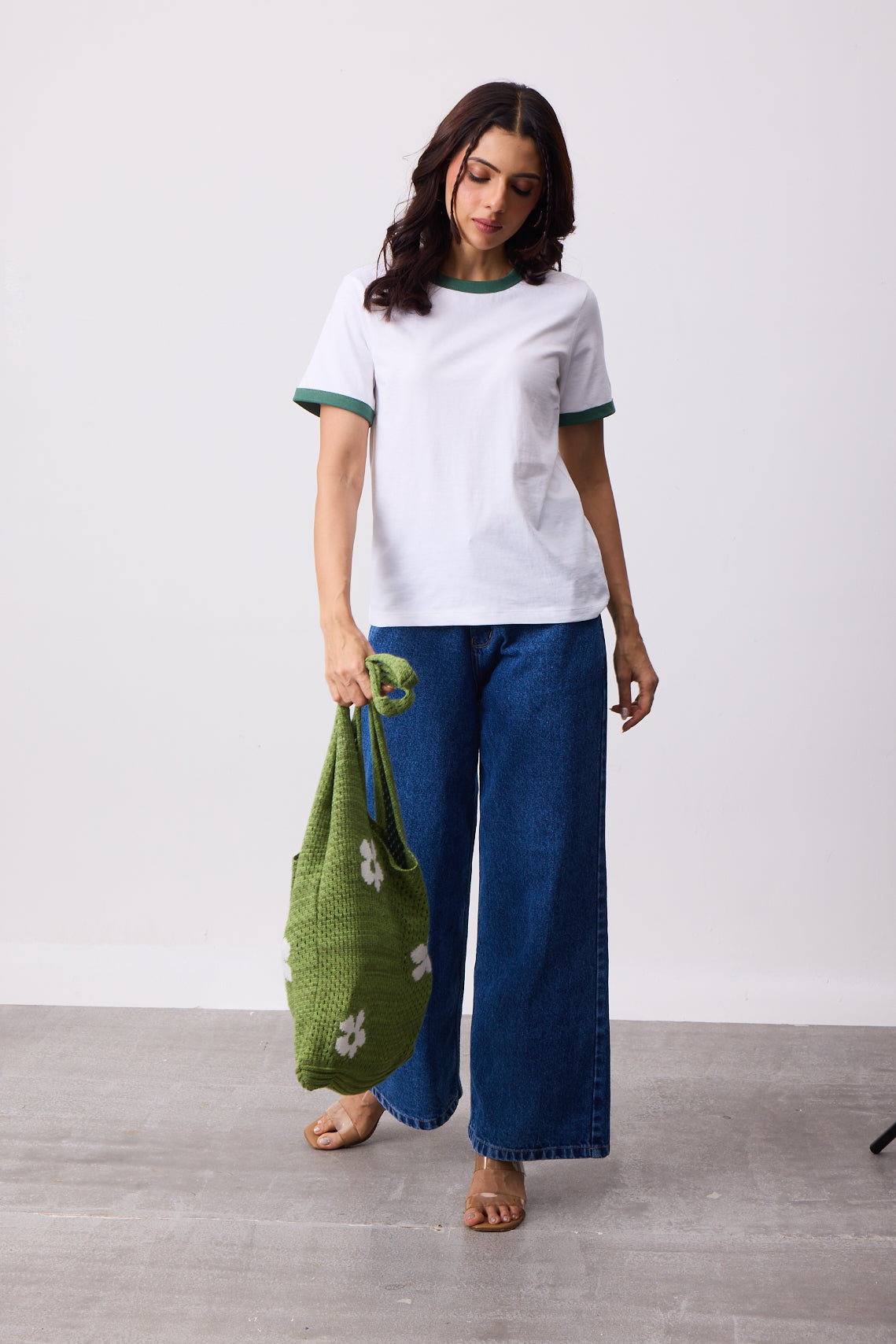 Womens Ringer T-Shirt - White X Green