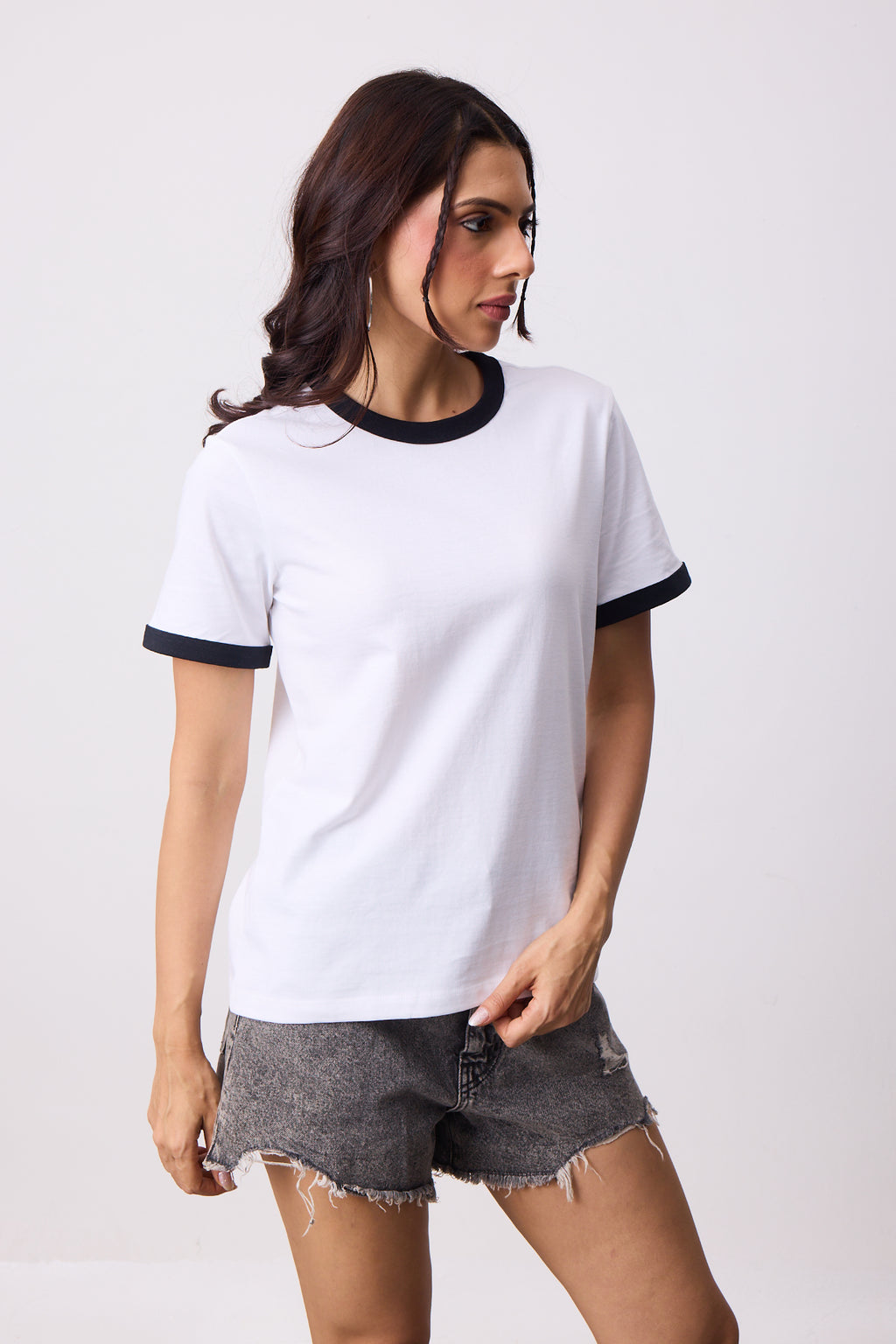 Womens Ringer T-Shirt - White X Black