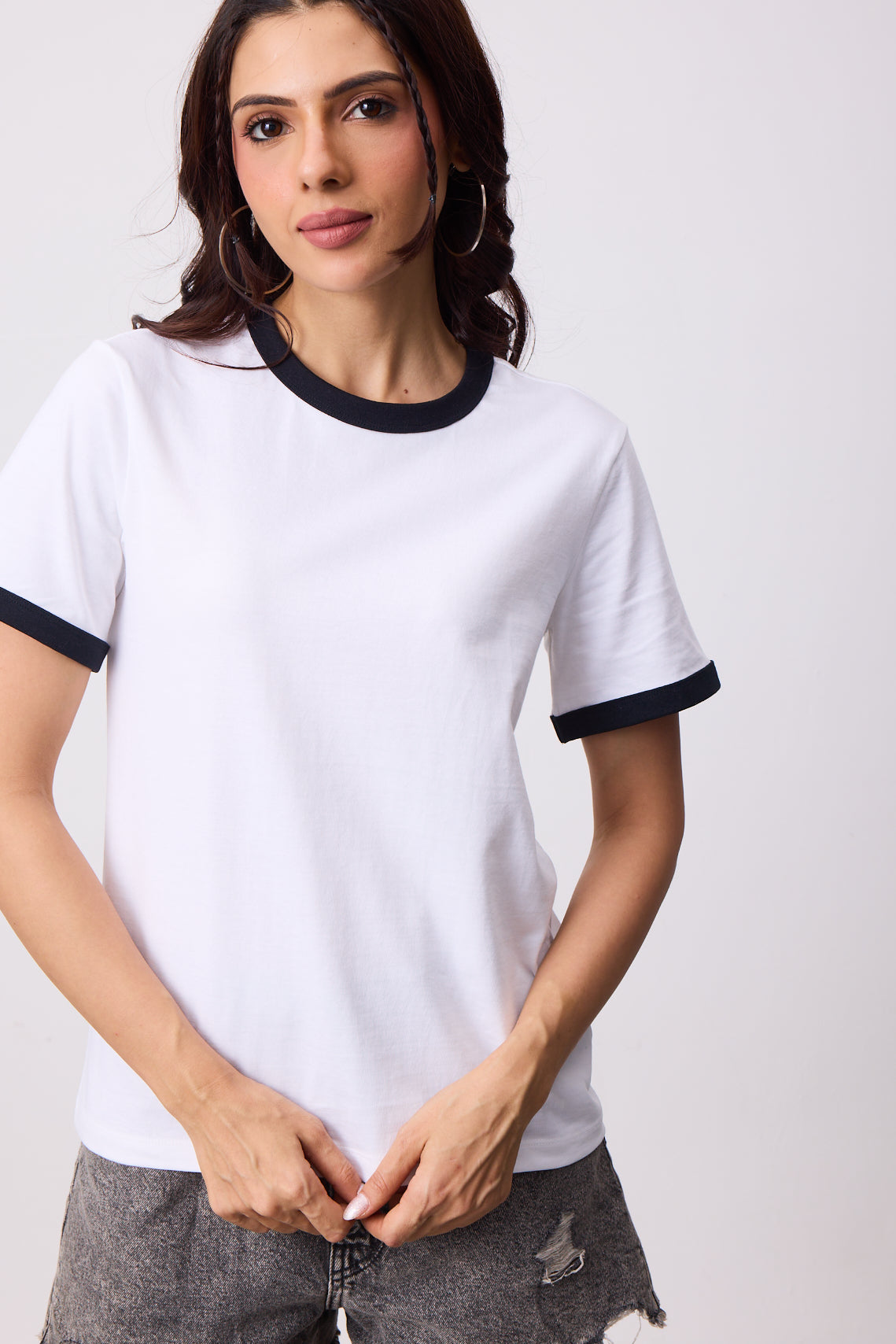 Womens Ringer T-Shirt - White X Black