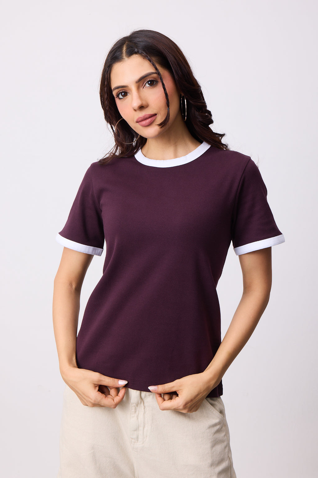 Womens Ringer T-Shirt - Spilled Wine X White