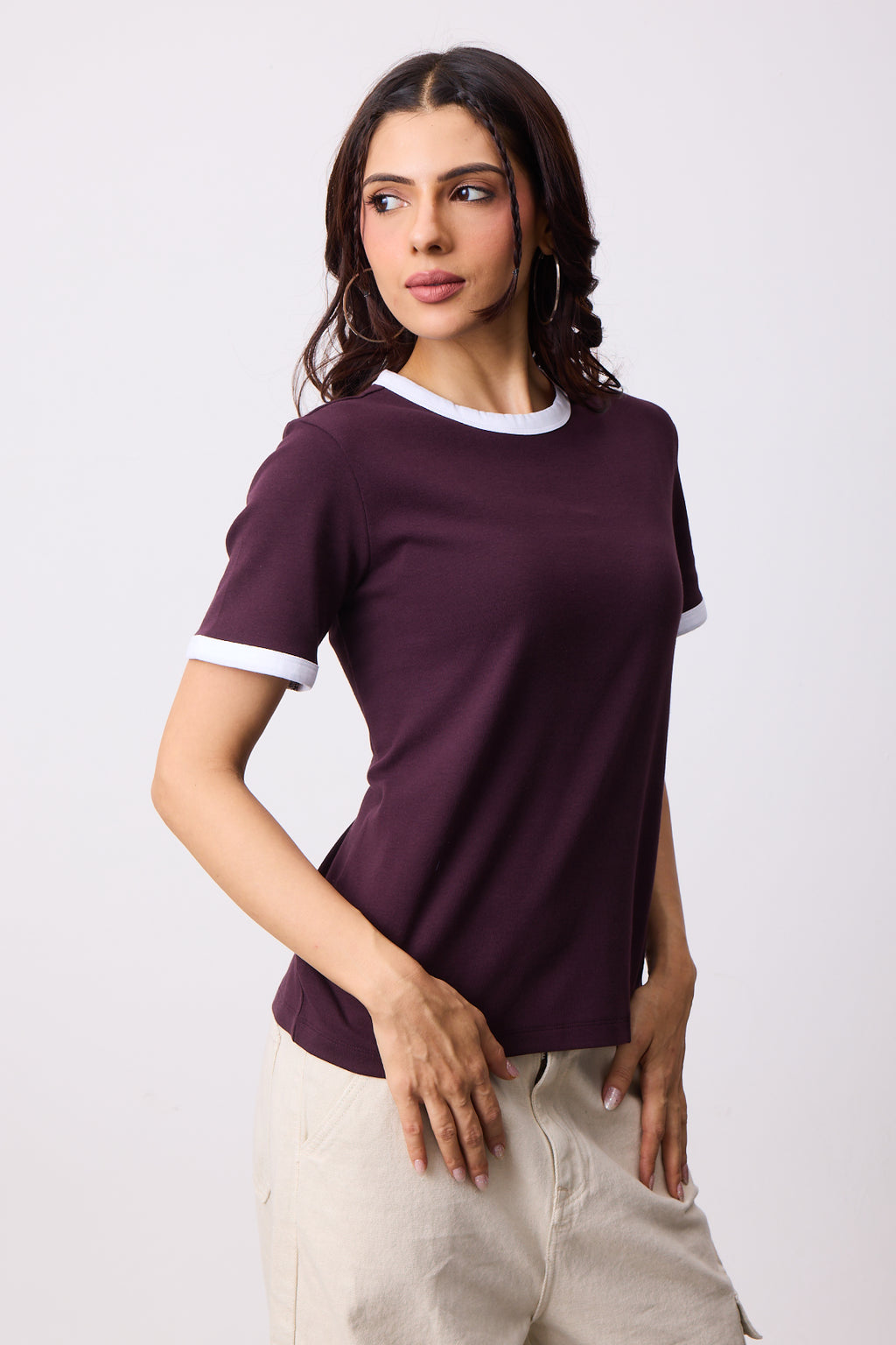 Womens Ringer T-Shirt - Spilled Wine X White