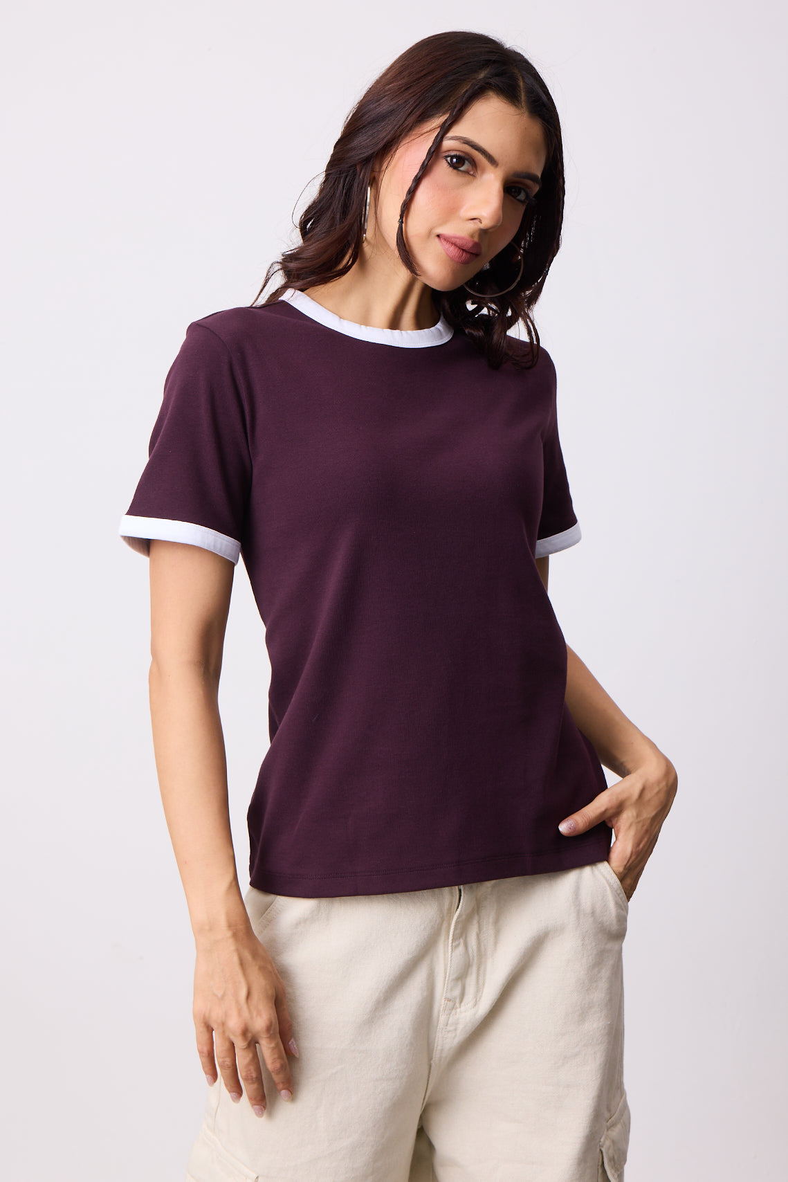 Womens Ringer T-Shirt - Spilled Wine X White