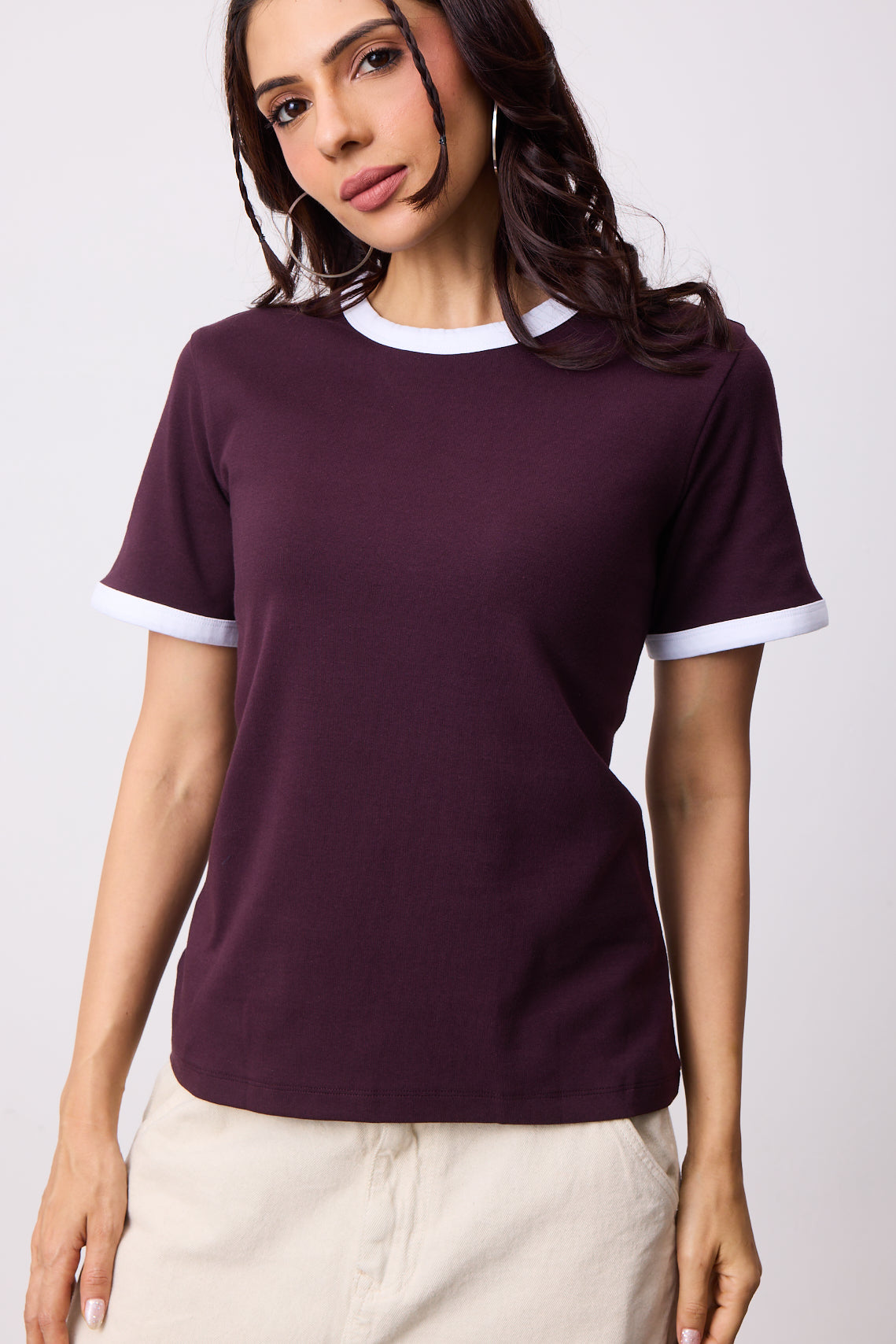 Womens Ringer T-Shirt - Spilled Wine X White