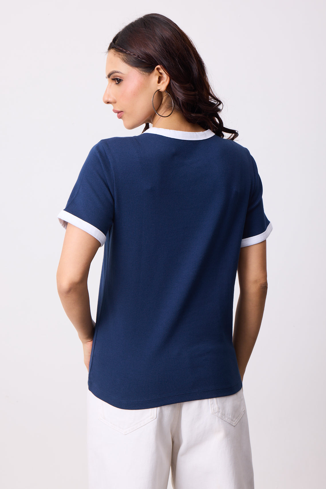 Womens Ringer T-Shirt - Dark Blue X White