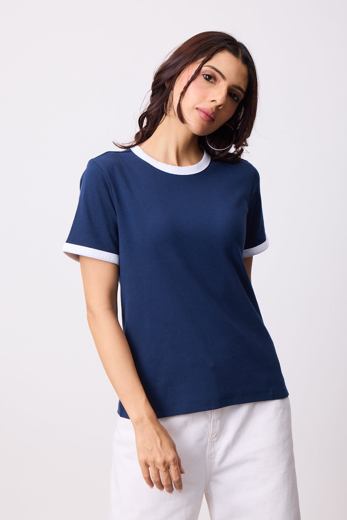 Womens Ringer T-Shirt - Dark Blue X White