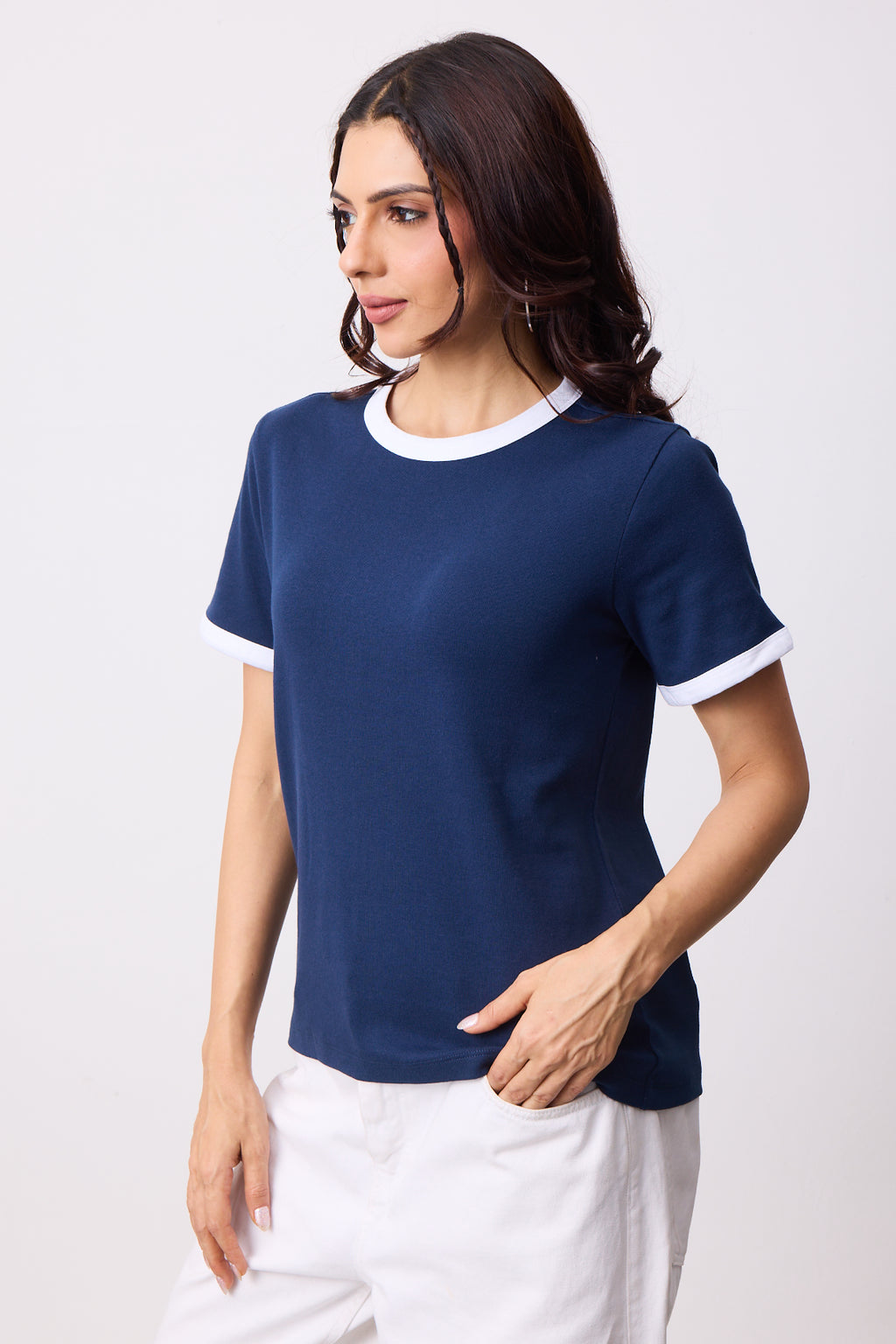 Womens Ringer T-Shirt - Dark Blue X White