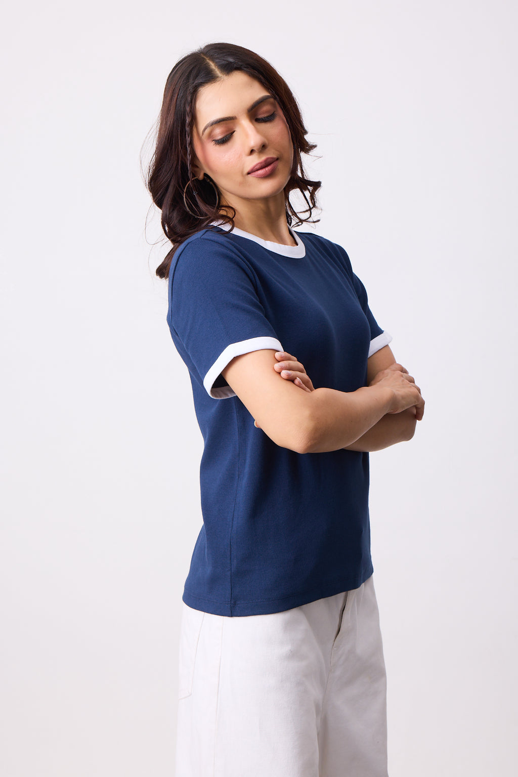 Womens Ringer T-Shirt - Dark Blue X White