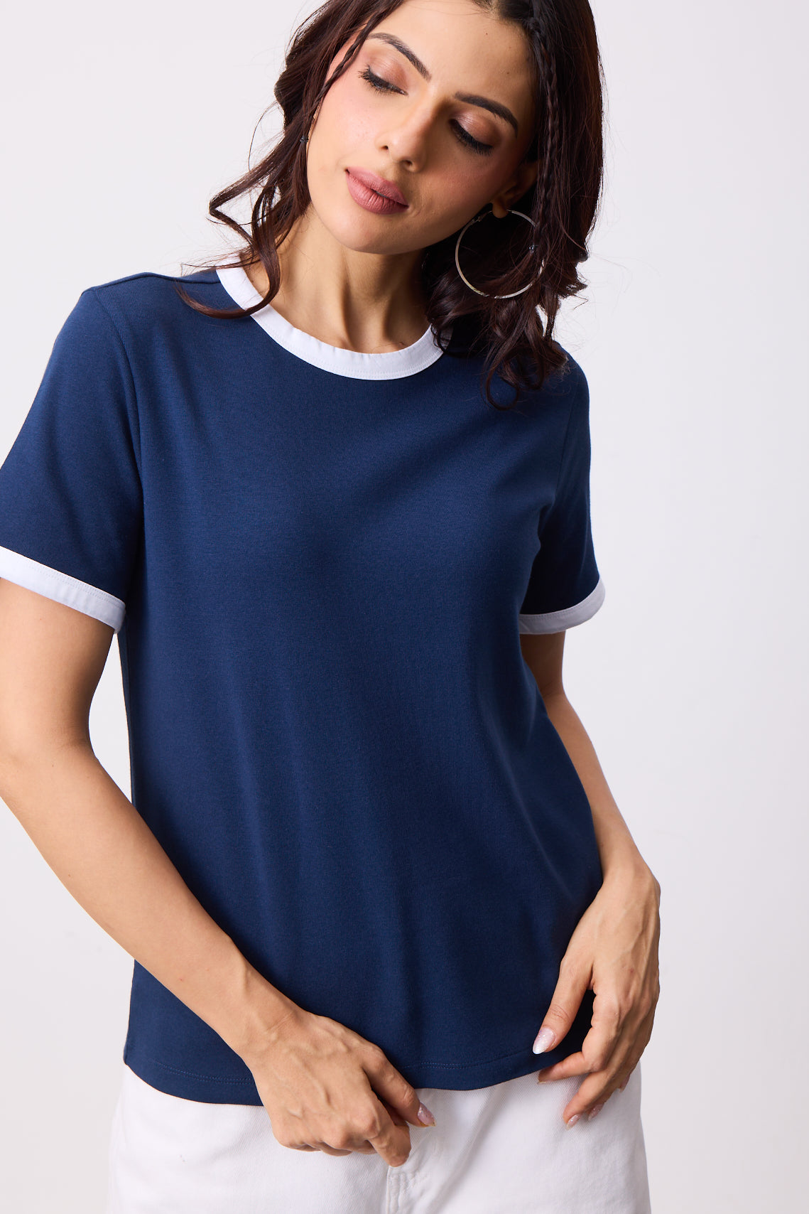 Womens Ringer T-Shirt - Dark Blue X White