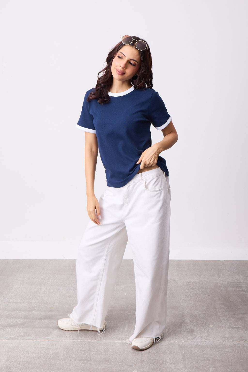 Womens Ringer T-Shirt - Dark Blue X White